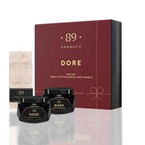 Rinkinys: Kūno šveitiklis, sviestas ir palmių vaško žvakė (Kalėdinė kolekcija)